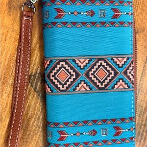 Aztec Pattern Blue and Brown Wallet